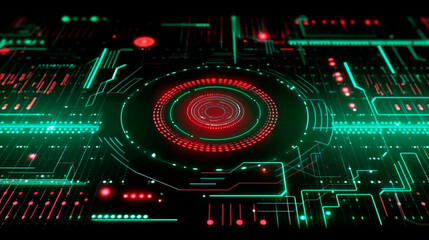 Fototapeta na wymiar Abstract digital circuit board, technology green, red and black background