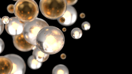 Abstract background with gold and glasses spheres. 3d render illustration - 653444768