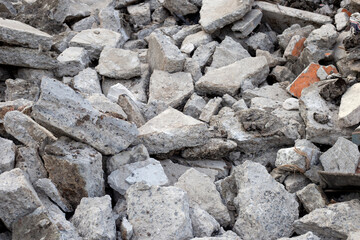 Piles of rubble after house demolition