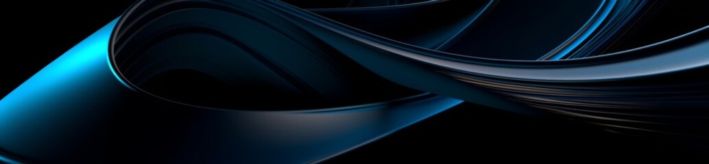 Black blue abstract modern background for design. Dark. Geometric shapes. 3d effect. Diagonal lines, stripes. Triangles. Gradient. Light, glow. Metallic sheen. Minimal. Web banner. Wide