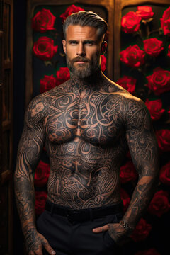 A man with tattoos posing for photoshoot