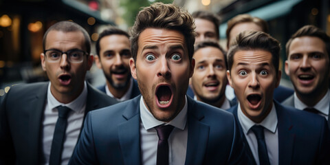 A group of businessmen with open mouths - obrazy, fototapety, plakaty
