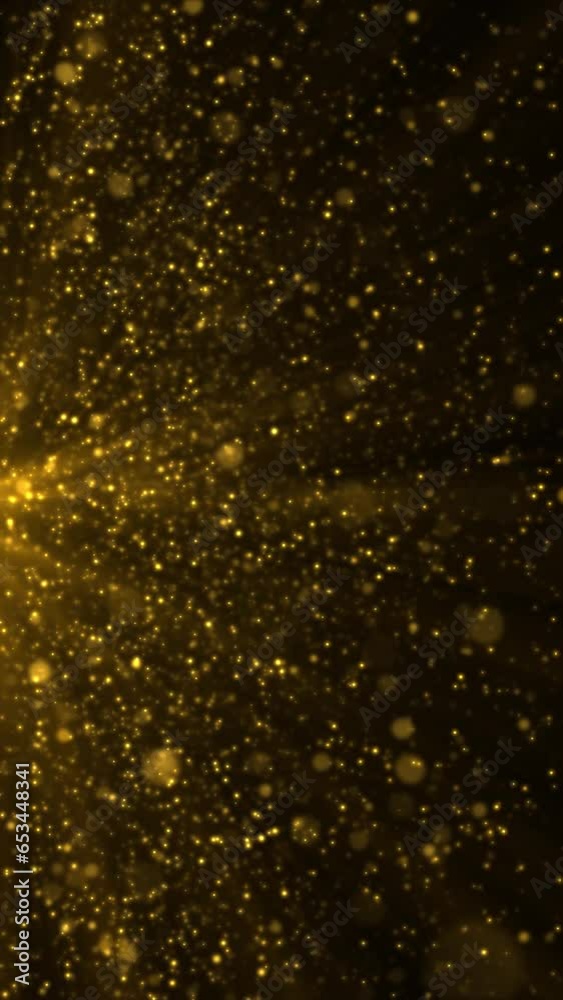 Wall mural vertical video - abstract background animation with glittering shiny gold particles and shimmering l