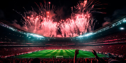 Football fans at the stadium launching fireworks in the final of the Club World Cup	
