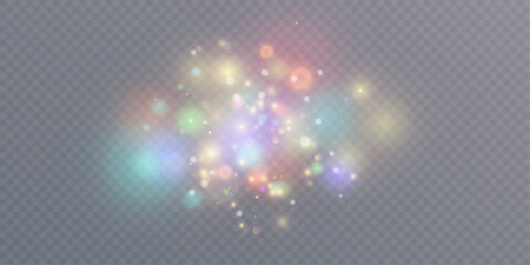 Glowing light effect with lots of shiny particles isolated on transparent background. Vector star cloud with dust and highlights. For festive and advertising design.	