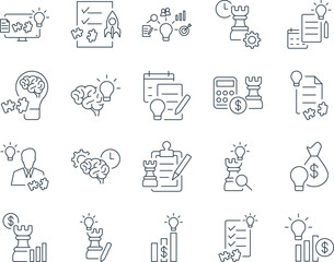 Business Strategy Icons Set. Plan, Development, Growth, Competitive. Editable Stroke. Simple Icons Vector Collection