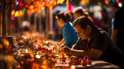 Mercado mexicano vendedor de artesanias para fiestas navideñas 