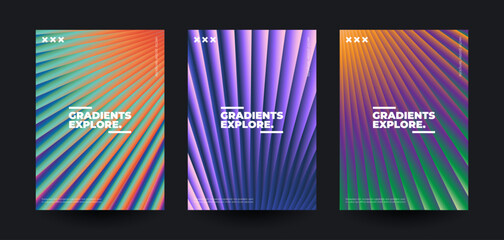 Trendy colorful brochure covers set. Amazing posters with creative gradient patterns. Vector illustration. 