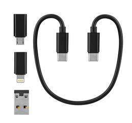 cable with Type-C, micro USB, Lightning connector