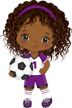 soccer girl holding ball, purple uniform clip art preview