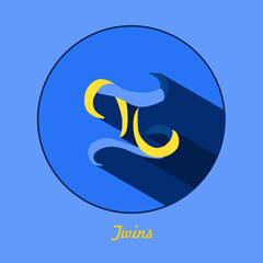 Zodiac sign Twins. Traditional national Ukrainian colors are blue and yellow. Decorative composition. Horoscope logo.