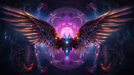 angel wings on black spiritual fly flying fantasy witchcraft gothic - by generative ai