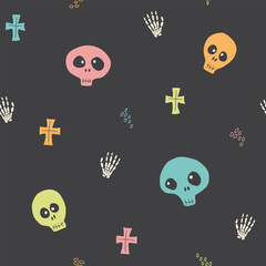 Cute Skull Seamless Pattern. Halloween Background vector illustration