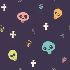 Fotobehang Cute Skull Seamless Pattern. Halloween Background vector illustration © saint_antonio