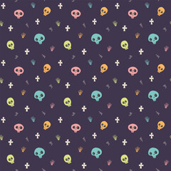 Cute Skull Seamless Pattern. Halloween Background vector illustration