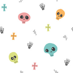 Cute Skull Seamless Pattern. Halloween Background vector illustration