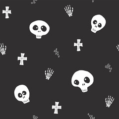 Cute Skull Seamless Pattern. Halloween Background vector illustration