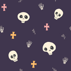 Cute Skull Seamless Pattern. Halloween Background vector illustration