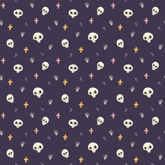 Cute Skull Seamless Pattern. Halloween Background vector illustration