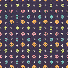 Cute Skull Seamless Pattern. Halloween Background vector illustration