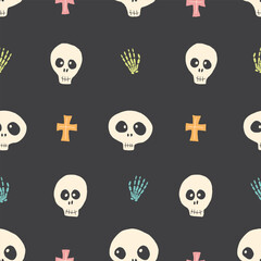 Cute Skull Seamless Pattern. Halloween Background vector illustration