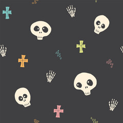 Cute Skull Seamless Pattern. Halloween Background vector illustration