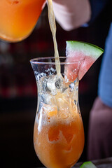 Summer watermelon refreshing drink with lime and soda. Delicious cocktail cold fruit drinks