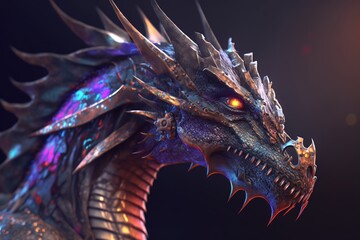 portrait of a dragon in headphones. dragon symbol of 2024. Generative AI