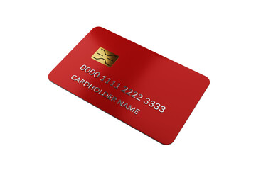 Red plastic Bank card with chip isolated