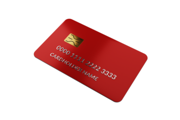 Red plastic Bank card with chip isolated