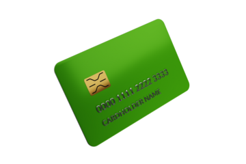 Green plastic Bank card with chip isolated