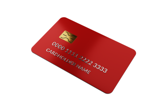 Red plastic Bank card with chip isolated