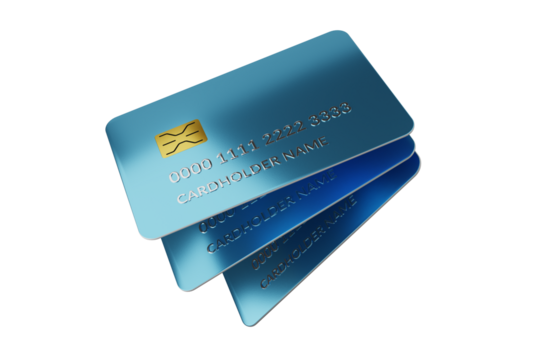 Three blue plastic Bank cards isolated image