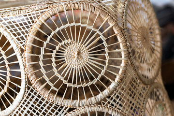 Spiral decorative element of a handmade basket, close up