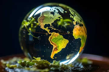 Foto auf gebürstetem Alu-Dibond Brasilien Earth globe north and south america in a glass