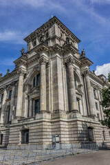 Fragments of the Reichstag building - Headquarter of the German Parliament (Deutscher Bundestag, 1894) in Berlin, Germany.