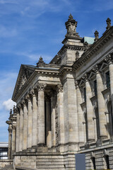 Fragments of the Reichstag building - Headquarter of the German Parliament (Deutscher Bundestag, 1894) in Berlin, Germany.