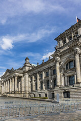 Fototapeta na wymiar Fragments of the Reichstag building - Headquarter of the German Parliament (Deutscher Bundestag, 1894) in Berlin, Germany.