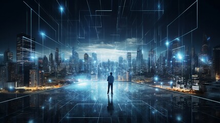 a hyper-realistic scene showcasing the power of Artificial Intelligence, where algorithms and data converge to unlock new frontiers