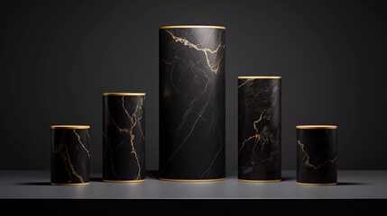 black and gold marble cylinder podium for product presentation