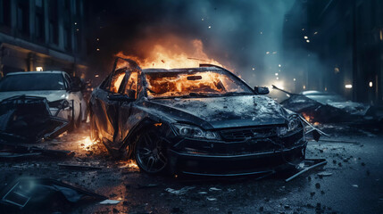 Obraz premium Close up of a car crash in the city