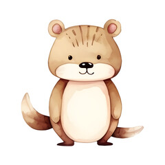 Fototapeta premium Watercolor Christmas fuzzy brown bear on isolated white background, cute character, winter season, holiday