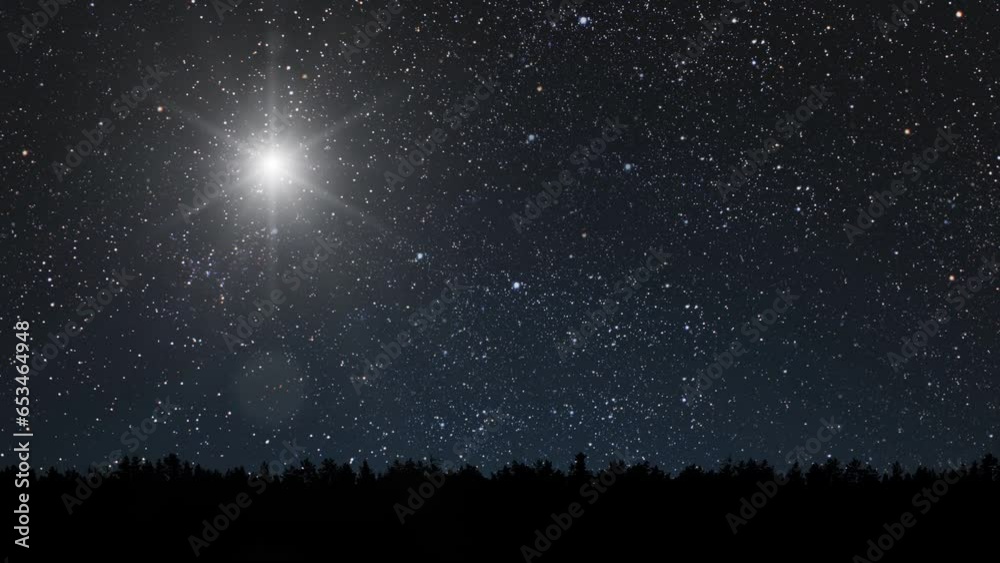 Wall mural a star shines in the night sky above the mountain on the holiday of christmas