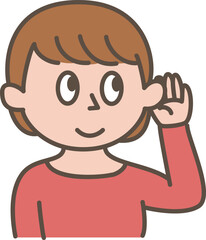 耳をすます女性　シンプルイラスト