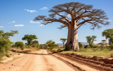 Baobab trees in Africa. Generative AI