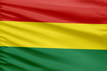 Bolivia flag is depicted on a sport stitch cloth fabric with folds.