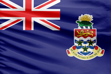 Cayman Islands flag is depicted on a sport stitch cloth fabric with folds.