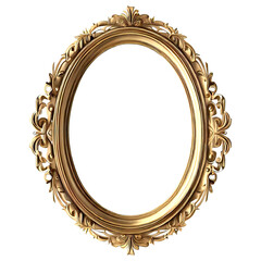 Antique stylish round oval gold picture mirror frame on white, transparent background