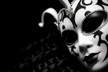 Foto auf Glas Carnival mask on a black background. Incognito, unknown © Konstiantyn Zapylaie