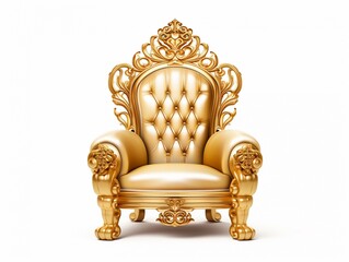 Golden luxury throne, gold royal chair isolated on white - obrazy, fototapety, plakaty